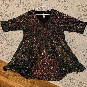 Torrid Mini Sequins Skater Dress Plus Size 4 (4X, 26) Black Colorful With Slip